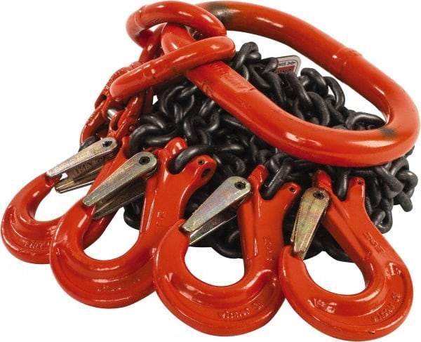 Pewag - 5' Long x 10" Wide, 7,000 Lb Basket Capacity, 7,000 Lb Vertical Capacity, Alloy Steel Web Sling - QOS Chain Sling, 7/32" Diam Chain, Self-Colored, with 4 Sling Hooks & Master Link - Apex Tool & Supply