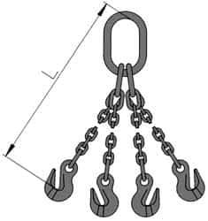 Pewag - 10' Long, 18,400 Lb Basket Capacity, 10,600 Lb Vertical Capacity, 4 Ply, Alloy Steel Web Sling - 10,600 Lb Choker Capacity, QOG Chain Sling, 3/8" Diam Chain, Blue, with 4 Grab Hooks & Master Link - Apex Tool & Supply