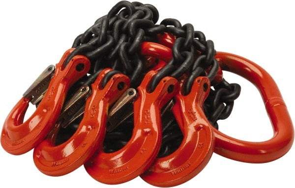Pewag - 5' Long x 10" Wide, 22,800 Lb Basket Capacity, 22,800 Lb Vertical Capacity, Alloy Steel Web Sling - QOS Chain Sling, 3/8" Diam Chain, Self-Colored, with 4 Sling Hooks & Master Link - Apex Tool & Supply