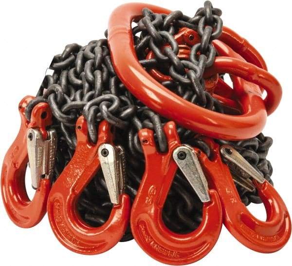 Pewag - 10' Long x 10" Wide, 7,000 Lb Basket Capacity, 7,000 Lb Vertical Capacity, Alloy Steel Web Sling - QOS Chain Sling, 7/32" Diam Chain, Self-Colored, with 4 Sling Hooks & Master Link - Apex Tool & Supply