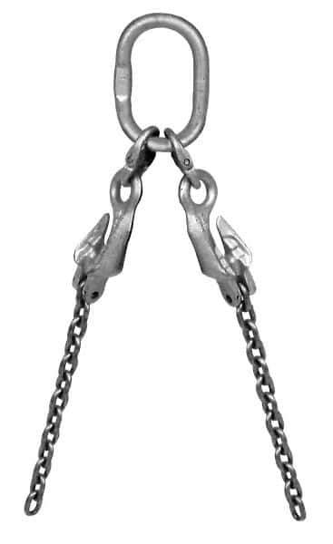 Pewag - 5' Long, 9,100 Lb Basket Capacity, 9,100 Lb Vertical Capacity, Alloy Steel Web Sling - TOG Chain Sling, 9/32" Diam Chain, Silver (Color), with Grab Hooks, Master Link & 3 Shortening Hooks - Apex Tool & Supply