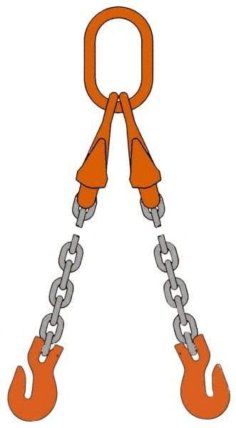 Pewag - 5' Long x 10" Wide, 7,500 Lb Basket Capacity, 7,500 Lb Vertical Capacity, Alloy Steel Web Sling - DOG Chain Sling, 9/32" Diam Chain, Self-Colored, with 2 Grab Hooks, Master Link & 2 Shortening Hooks - Apex Tool & Supply
