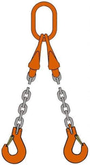 Pewag - 5' Long, 12,300 Lb Basket Capacity, 12,300 Lb Vertical Capacity, Alloy Steel Web Sling - DOS Chain Sling, 3/8" Diam Chain, Silver (Color), with 2 Sling Hooks, Master Link & 2 Shortening Hooks - Apex Tool & Supply