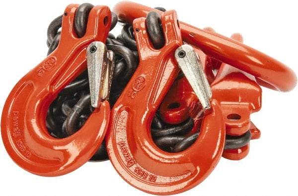 Pewag - 5' Long x 10" Wide, 15,200 Lb Basket Capacity, 15,200 Lb Vertical Capacity, Alloy Steel Web Sling - DOS Chain Sling, 3/8" Diam Chain, Self-Colored, with 2 Sling Hooks, Master Link & 2 Shortening Hooks - Apex Tool & Supply