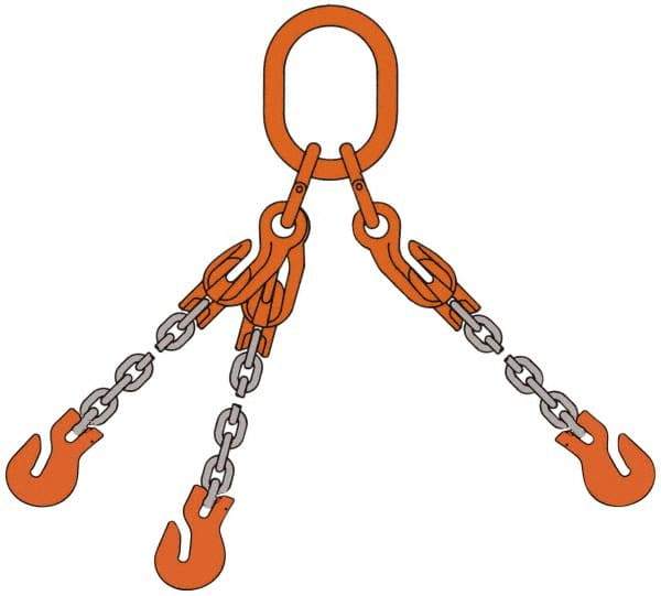 Pewag - 5' Long x 10" Wide, 7,000 Lb Basket Capacity, 7,000 Lb Vertical Capacity, Alloy Steel Web Sling - TOG Chain Sling, 7/32" Diam Chain, Self-Colored, with Grab Hooks, Master Link & 3 Shortening Hooks - Apex Tool & Supply