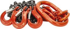 Pewag - 5' Long x 10" Wide, 7,000 Lb Basket Capacity, 7,000 Lb Vertical Capacity, Alloy Steel Web Sling - TOS Chain Sling, 7/32" Diam Chain, Self-Colored, with 3 Sling Hooks, Master Link & 3 Shortening Hooks - Apex Tool & Supply