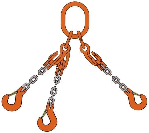 Pewag - 5' Long, 2,100 Lb Basket Capacity, 2,100 Lb Vertical Capacity, Alloy Steel Web Sling - TOS Chain Sling, 7/32" Diam Chain, Silver (Color), with 3 Sling Hooks, Master Link & 3 Shortening Hooks - Apex Tool & Supply