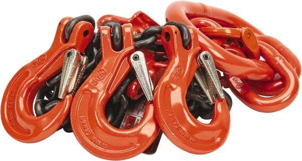 Pewag - 5' Long x 10" Wide, 22,800 Lb Basket Capacity, 22,800 Lb Vertical Capacity, Alloy Steel Web Sling - TOS Chain Sling, 3/8" Diam Chain, Self-Colored, with 3 Sling Hooks, Master Link & 3 Shortening Hooks - Apex Tool & Supply