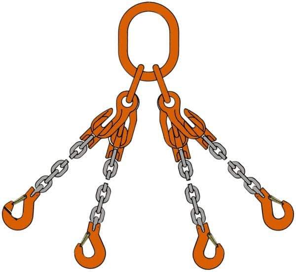 Pewag - 5' Long x 10" Wide, 11,200 Lb Basket Capacity, 11,200 Lb Vertical Capacity, Alloy Steel Web Sling - QOS Chain Sling, 9/32" Diam Chain, Self-Colored, with 4 Sling Hooks, Master Link & 4 Shortening Hooks - Apex Tool & Supply