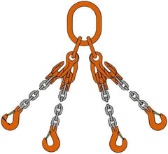 Pewag - 5' Long x 10" Wide, 11,200 Lb Basket Capacity, 11,200 Lb Vertical Capacity, Alloy Steel Web Sling - QOS Chain Sling, 9/32" Diam Chain, Self-Colored, with 4 Sling Hooks, Master Link & 4 Shortening Hooks - Apex Tool & Supply