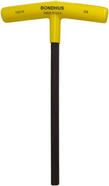 Bondhus - 3/8" Hex, T-Handle Cushion Grip, Hex Key - 9" OAL, Protanium High Torque Steel, Inch System of Measurement - Apex Tool & Supply