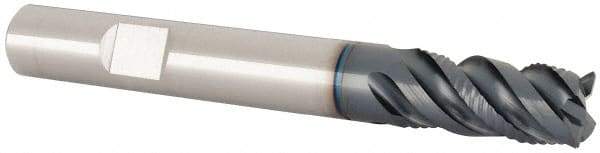 Iscar - 3/8" Diam, 3/4" LOC, 4 Flute Solid Carbide Roughing & Finishing Corner Chamfer End Mill - TiAlN Finish, 3" OAL, 3/8" Shank Diam, Weldon Shank, 45° Helix, Centercutting - Apex Tool & Supply