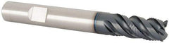 Iscar - 3/8" Diam, 3/4" LOC, 4 Flute Solid Carbide Roughing & Finishing Corner Chamfer End Mill - TiAlN Finish, 3" OAL, 3/8" Shank Diam, Weldon Shank, 45° Helix, Centercutting - Apex Tool & Supply