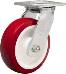 Hamilton - 6" Diam x 2" Wide x 7-1/2" OAH Top Plate Mount Swivel Caster - Polyurethane Mold on Polypropylene, 900 Lb Capacity, Straight Roller Bearing, 4 x 4-1/2" Plate - Apex Tool & Supply
