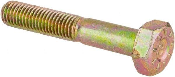 Made in USA - 1/4-28 UNF, 1-1/2" Length Under Head Hex Head Cap Screw - Partially Threaded, Grade L9 Alloy Steel, Zinc Yellow Dichromate Finish, 7/16" Hex - Apex Tool & Supply