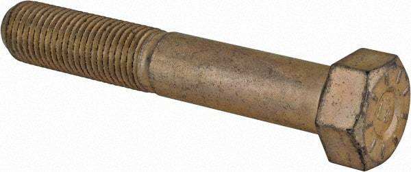 Made in USA - 3/8-24 UNF, 2-1/4" Length Under Head Hex Head Cap Screw - Partially Threaded, Grade L9 Alloy Steel, Zinc Yellow Dichromate Finish, 9/16" Hex - Apex Tool & Supply