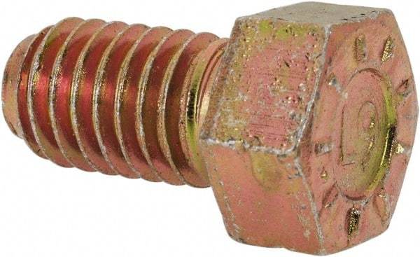 Made in USA - 7/16-14 UNC, 3/4" Length Under Head Hex Head Cap Screw - Fully Threaded, Grade L9 Alloy Steel, Zinc Yellow Dichromate Finish, 5/8" Hex - Apex Tool & Supply