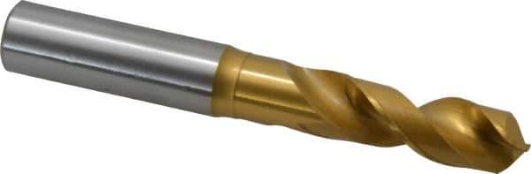 OSG - 14.50086mm 120° Spiral Flute Vanadium High Speed Steel Screw Machine Drill Bit - TiN Finish, Right Hand Cut, 56mm Flute Length, 116mm OAL, Faceted Point, Straight Shank - Apex Tool & Supply
