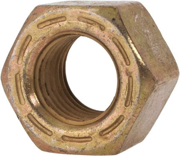 Made in USA - 7/16-20 UNF Steel Right Hand Hex Nut - 11/16" Across Flats, 0.445" High, Zinc Yellow Dichromate Cad & Waxed Finish - Apex Tool & Supply