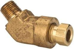 Parker - 1/4" OD, Brass Male 45° Elbow - 2,100 Max Working psi, 9/16" Hex, Comp x MNPT Ends - Apex Tool & Supply