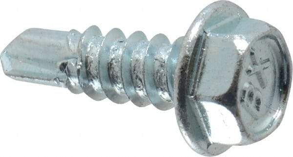 Buildex - #8, Hex Washer Head, Hex Drive, 1/2" Length Under Head, #2 Point, Self Drilling Screw - Steel, Zinc-Plated Finish - Apex Tool & Supply