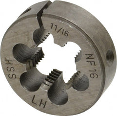 Round Die: 11/16-16, High Speed Steel Adjustable, Left Hand Thread