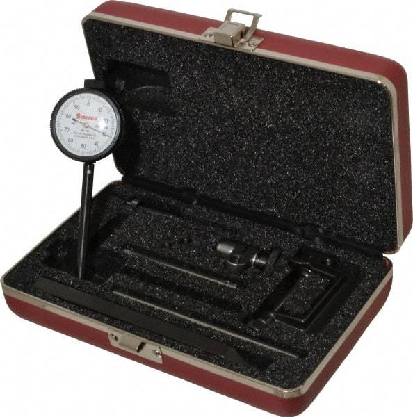 Starrett - 0.2 Inch Range, 0.001 Inch Dial Graduation, Horizontal Dial Test Indicator - 1-11/16 Inch White Dial, 0-100 Dial Reading - Apex Tool & Supply
