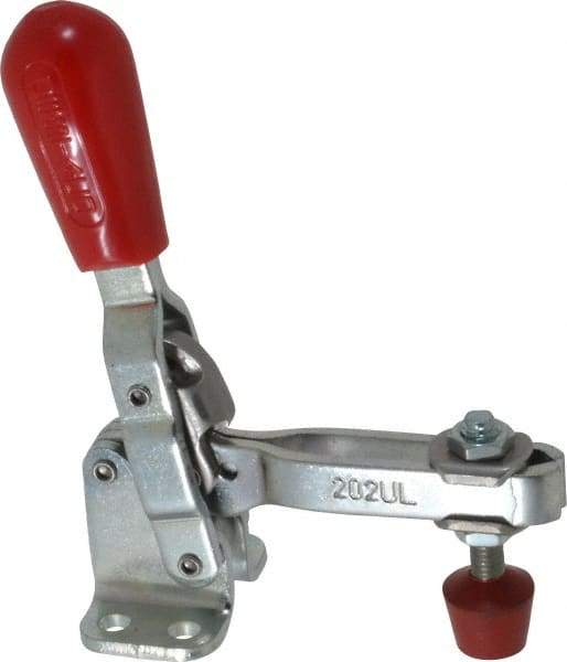 De-Sta-Co - 200 Lb Holding Capacity, Vertical Handle, Manual Hold Down Toggle Clamp - 65° Handle Movement, 105° Bar Opening, U-Bar, Flanged Base, Electro-Plated Zinc, Carbon Steel - Apex Tool & Supply