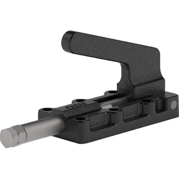De-Sta-Co - 550 Lb Load Capacity, Flanged Base, Carbon Steel, Standard Straight Line Action Clamp - 6 Mounting Holes, 0.22" Mounting Hole Diam, 0.39" Plunger Diam, Straight Handle - Apex Tool & Supply