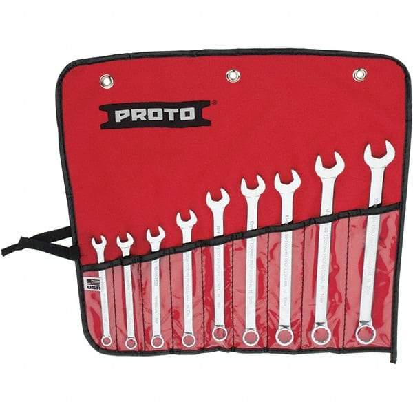 Proto - 9 Piece, 7mm to 15mm, 12 Point Combination Wrench Set - Metric Measurement Standard, Full Polish Finish, Comes in Vinyl Roll - Apex Tool & Supply