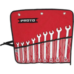 Proto - 9 Piece, 7mm to 15mm, 12 Point Combination Wrench Set - Metric Measurement Standard, Full Polish Finish, Comes in Vinyl Roll - Apex Tool & Supply