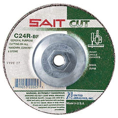Sait - 24 Grit, 5" Wheel Diam, 1/8" Wheel Thickness, Type 27 Depressed Center Wheel - Silicon Carbide, Resinoid Bond, R Hardness, 12,200 Max RPM, Compatible with Angle Grinder - Apex Tool & Supply