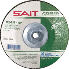 Sait - 24 Grit, 4-1/2" Wheel Diam, 1/4" Wheel Thickness, Type 27 Depressed Center Wheel - Silicon Carbide, Resinoid Bond, N Hardness, 13,300 Max RPM, Compatible with Angle Grinder - Apex Tool & Supply
