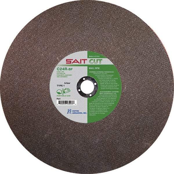 Sait - 14" 24 Grit Silicon Carbide Cutoff Wheel - 1/8" Thick, 1" Arbor, 5,400 Max RPM, Use with Portable Tools - Apex Tool & Supply