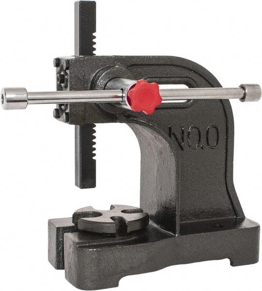 Palmgren - 3/4" Ram, 3-3/4" Throat Depth, 1/2 Ton Manual Arbor Press - 4-1/2" Max Work Height x 7-1/2" Max Work Width, Single Leverage, 5-1/8" Base Width x 9-3/8" Base Depth - Apex Tool & Supply