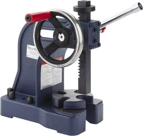 Palmgren - 1" Ram, 4" Throat Depth, 1 Ton Manual Arbor Press - 5-1/2" Max Work Height x 8" Max Work Width, Single Leverage, 5" Base Width x 10-1/2" Base Depth - Apex Tool & Supply