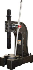 Palmgren - 1-3/4" Ram, 8-3/8" Throat Depth, 4 Ton Manual Arbor Press - 15-3/4" Max Work Height x 16-3/4" Max Work Width, Single Leverage, 9-1/4" Base Width x 21-1/4" Base Depth - Apex Tool & Supply