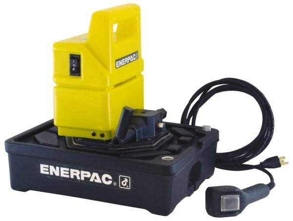 Enerpac - 10,000 psi Electric Hydraulic Pump & Jack - 1 Gal Oil Capacity, 3-Way, 2 Position Valve, Use with Single Acting Cylinders, Advance, Hold & Retract - Apex Tool & Supply