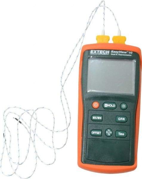 Extech - -200 to 1,999°F EasyView Dual Input Thermometer - Dual Digital Display, K Thermocouple Sensor, Battery Power - Apex Tool & Supply