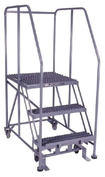 PW Platforms - 3 Step, 60 Inch Overall Height, Grip Strut Tread, Rolling Safety Ladder - 600 Lb. Load Capacity, 30 Inch Platform Height, 26 Inch Base Width x 44 Inch Base Depth - Apex Tool & Supply