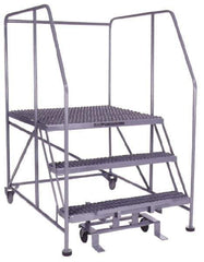 PW Platforms - 3 Step, 60 Inch Overall Height, Grip Strut Tread, Rolling Safety Ladder - 600 Lb. Load Capacity, 30 Inch Platform Height, 40 Inch Base Width x 51 Inch Base Depth - Apex Tool & Supply