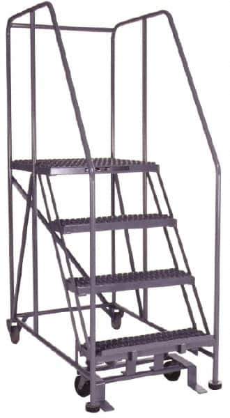 PW Platforms - 4 Step, 70 Inch Overall Height, Grip Strut Tread, Rolling Safety Ladder - 600 Lb. Load Capacity, 40 Inch Platform Height, 26 Inch Base Width x 52 Inch Base Depth - Apex Tool & Supply