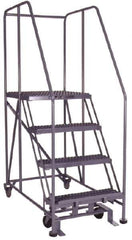 PW Platforms - 4 Step, 70 Inch Overall Height, Grip Strut Tread, Rolling Safety Ladder - 600 Lb. Load Capacity, 40 Inch Platform Height, 26 Inch Base Width x 52 Inch Base Depth - Apex Tool & Supply