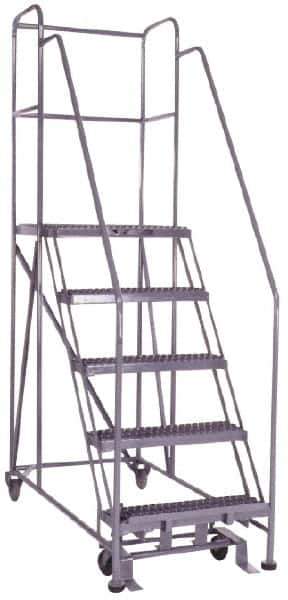 PW Platforms - 5 Step, 86 Inch Overall Height, Grip Strut Tread, Rolling Safety Ladder - 600 Lb. Load Capacity, 50 Inch Platform Height, 26 Inch Base Width x 60 Inch Base Depth - Apex Tool & Supply