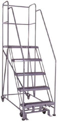 PW Platforms - 5 Step, 86 Inch Overall Height, Grip Strut Tread, Rolling Safety Ladder - 600 Lb. Load Capacity, 50 Inch Platform Height, 26 Inch Base Width x 60 Inch Base Depth - Apex Tool & Supply
