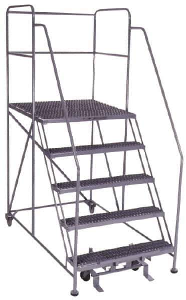 PW Platforms - 5 Step, 86 Inch Overall Height, Grip Strut Tread, Rolling Safety Ladder - 600 Lb. Load Capacity, 50 Inch Platform Height, 40 Inch Base Width x 67 Inch Base Depth - Apex Tool & Supply