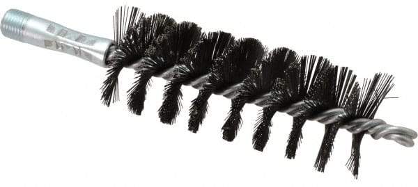 Schaefer Brush - 4-1/2" Brush Length, 1-3/4" Diam, Double Stem, Single Spiral Flue Brush - 7-1/2" Long, Tempered Steel Wire, 1/4" NPSM Male Connection - Apex Tool & Supply