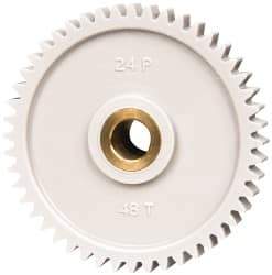 Made in USA - 24 Pitch, 2" Pitch Diam, 2.083" OD, 48 Tooth Spur Gear - 1/4" Face Width, 5/16" Bore Diam, 43/64" Hub Diam, 20° Pressure Angle, Acetal - Apex Tool & Supply