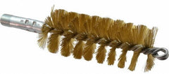 Schaefer Brush - 4-1/2" Brush Length, 1-3/4" Diam, Double Stem, Single Spiral Tube Brush - 8" Long, Brass, 1/4" NPSM Male Connection - Apex Tool & Supply