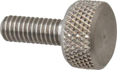 Morton Machine Works - M4x0.70 Knurled Shoulderless Grade 303 Stainless Steel Thumb Screw - 16mm OAL, 9.5mm Head Diam x 5mm Head Height - Apex Tool & Supply